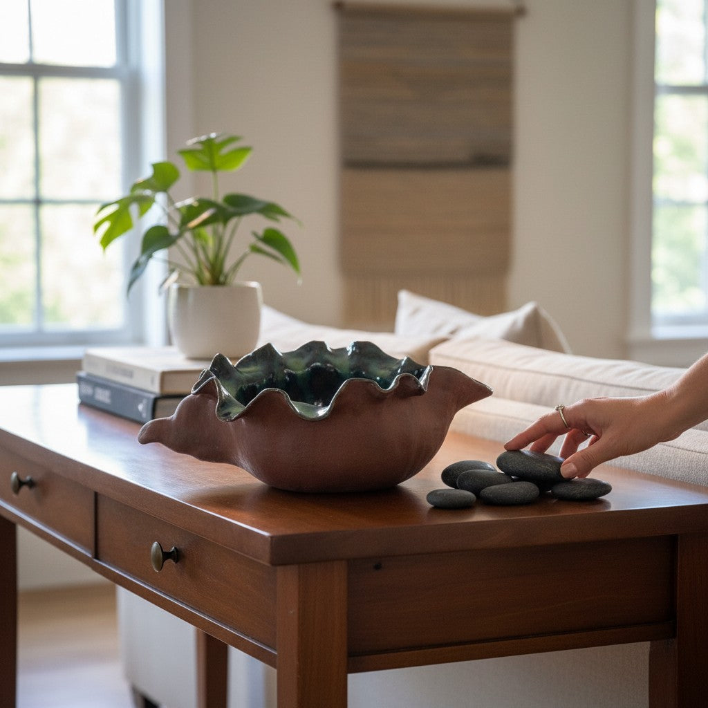 Handmade Green Shell Bowl | Decorative Ceramic | Stoneware