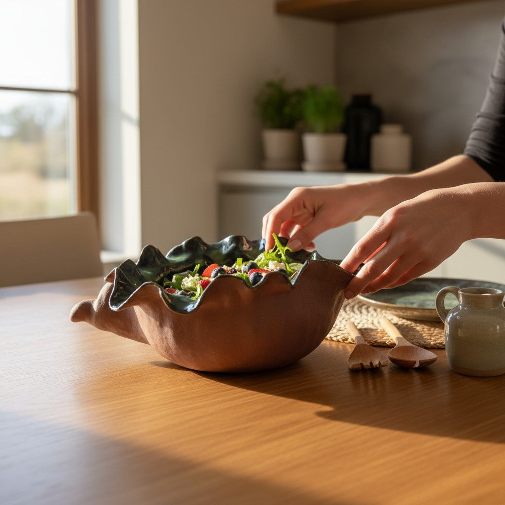 Handmade Green Shell Bowl | Decorative Ceramic | Stoneware