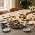 Handmade Mixed Clay Serving Platter, Cheese Board & 6 Snack Plates Set | Abstract Ceramic