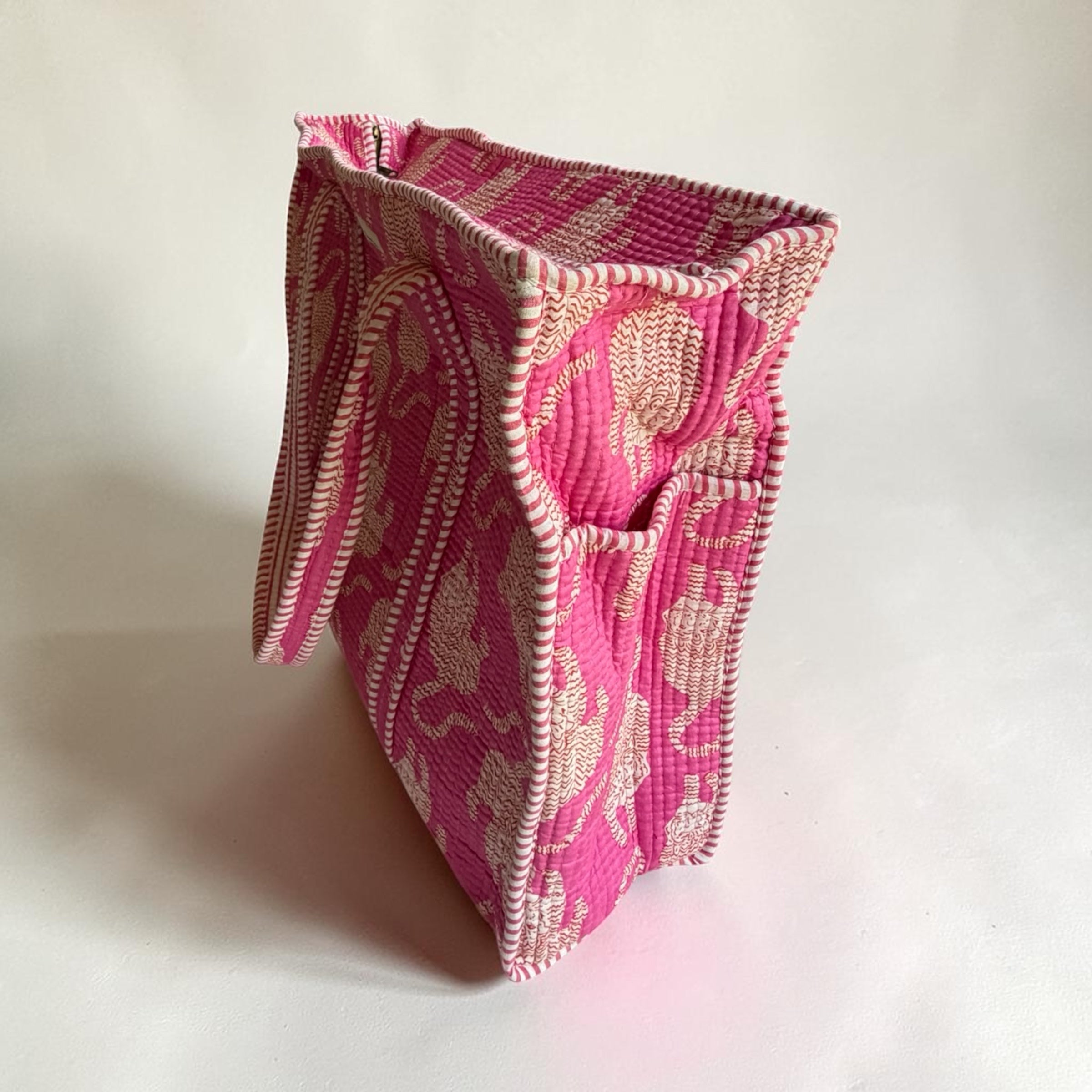 Pink Cheetah Quilted Cotton Tote Bag | Block Print | 18x18