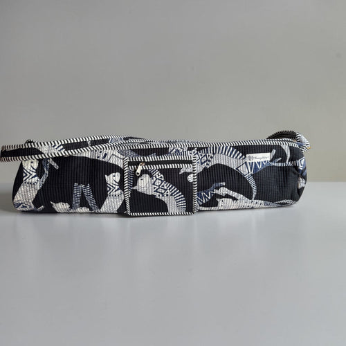 Black & White Graphic Quilted Yoga Mat Bag | Block Print Cotton | The Marigold Story
