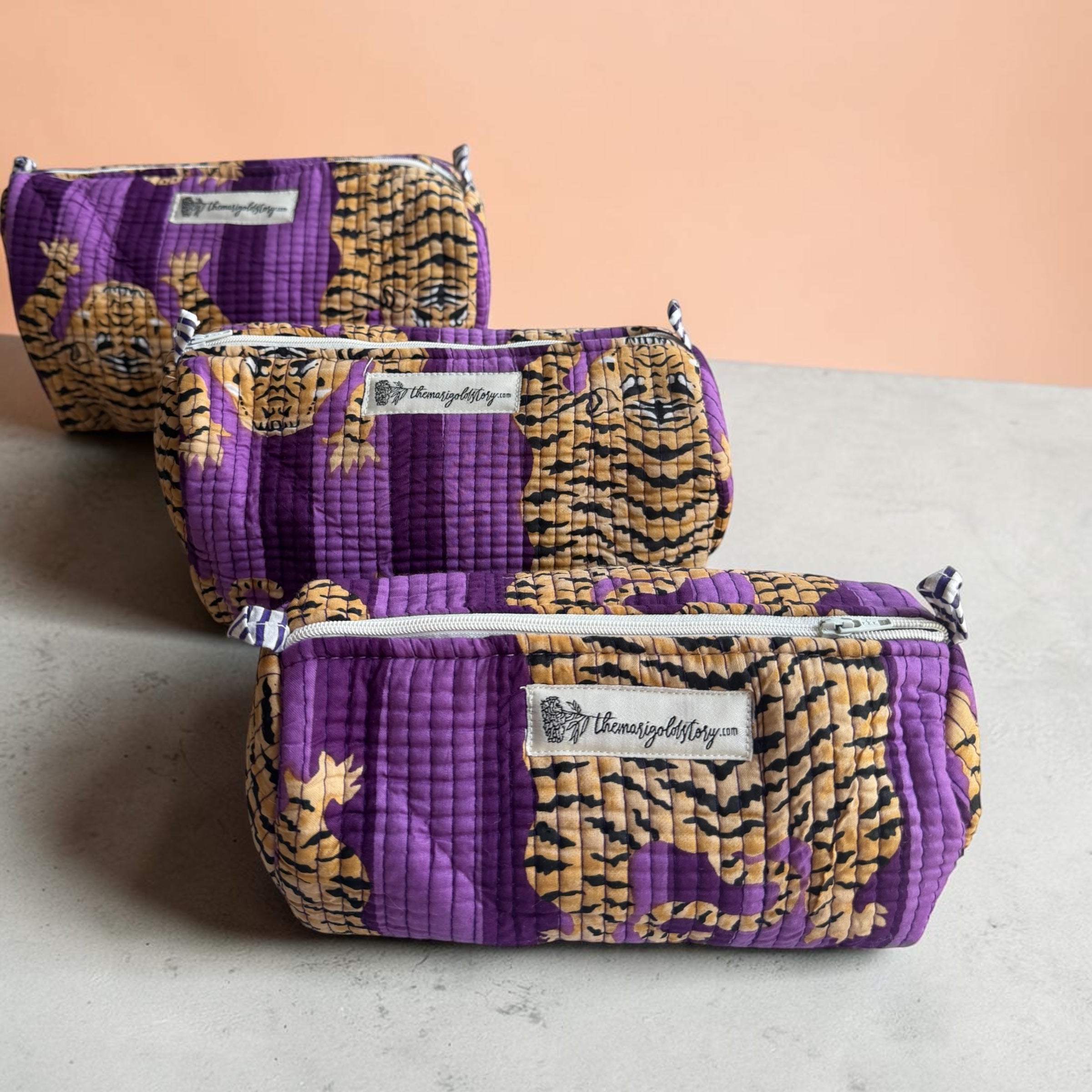 Purple Tiger Block Print Quilted Pouch | 100% Cotton | The Marigold Story