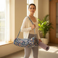 Navy Garden Floral Quilted Yoga Mat Bag | Block Print Cotton | The Marigold Story