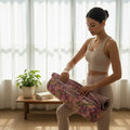Purple Blossom Quilted Yoga Mat Bag | Block Print Cotton | The Marigold Story