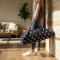 Navy Fan Motif Quilted Yoga Mat Bag | Block Print Cotton | The Marigold Story