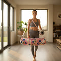 Cream Stripe Blue Floral Quilted Yoga Mat Bag | Block Print Cotton | The Marigold Story