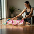 Pink Palm Stripe Quilted Yoga Mat Bag | Block Print Cotton | The Marigold Story