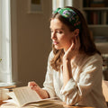 Handcrafted Emerald Green Surrealist Face Embroidered Headband