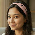 Handcrafted Pink Black Cat & Botanical Embroidered Headband