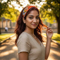 Handcrafted Orange Tiger & Floral Embroidered Headband