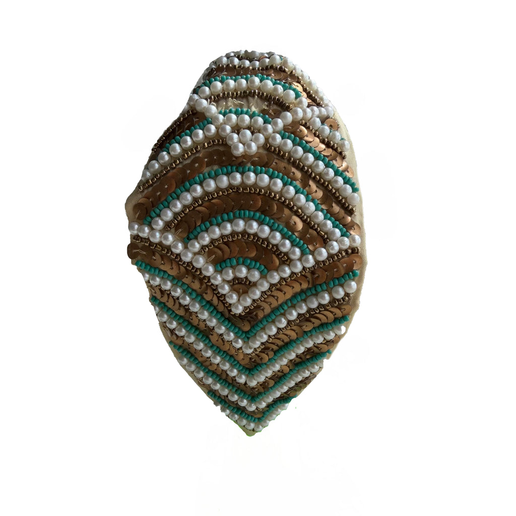Handcrafted Beige Pearl Beaded Embroidered Headband