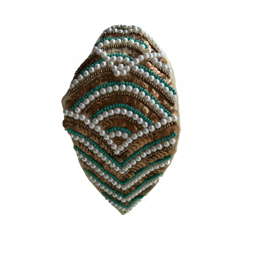 Handcrafted Beige Pearl Beaded Embroidered Headband