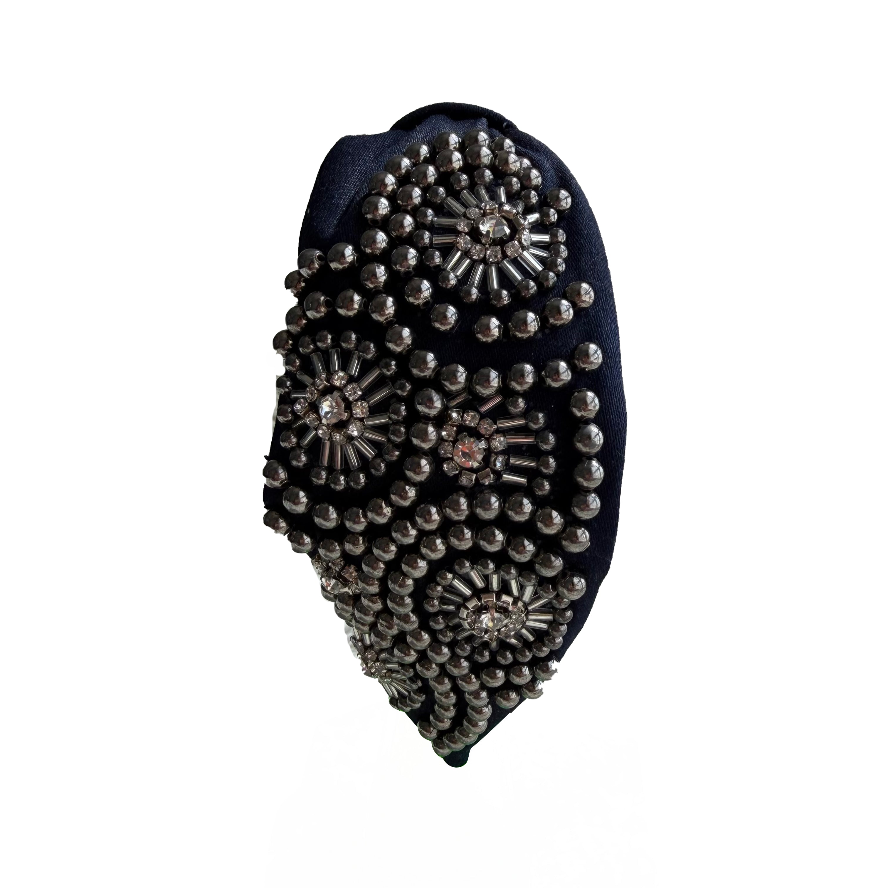 Handcrafted Navy Blue Metallic Beaded Embroidered Headband