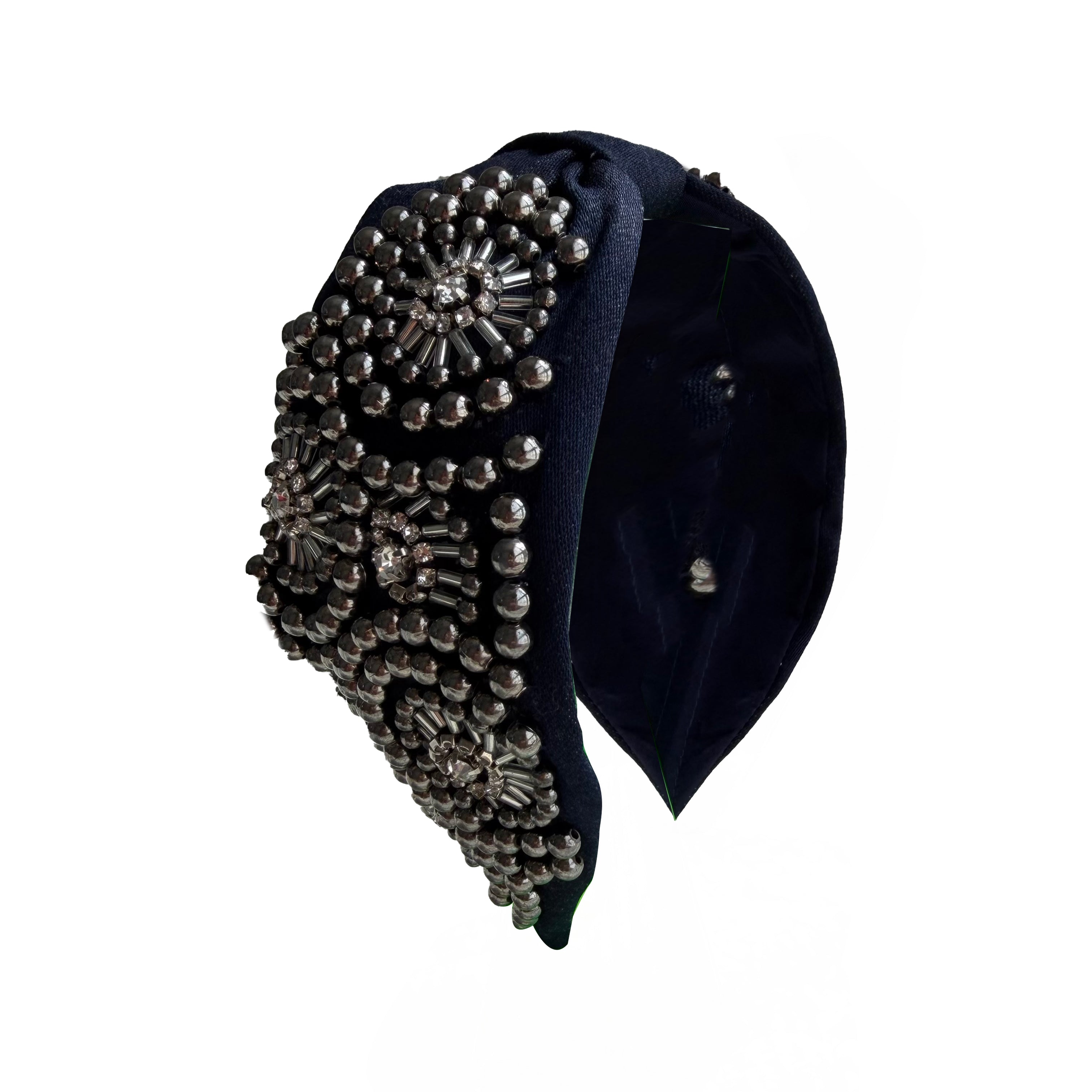 Handcrafted Navy Blue Metallic Beaded Embroidered Headband
