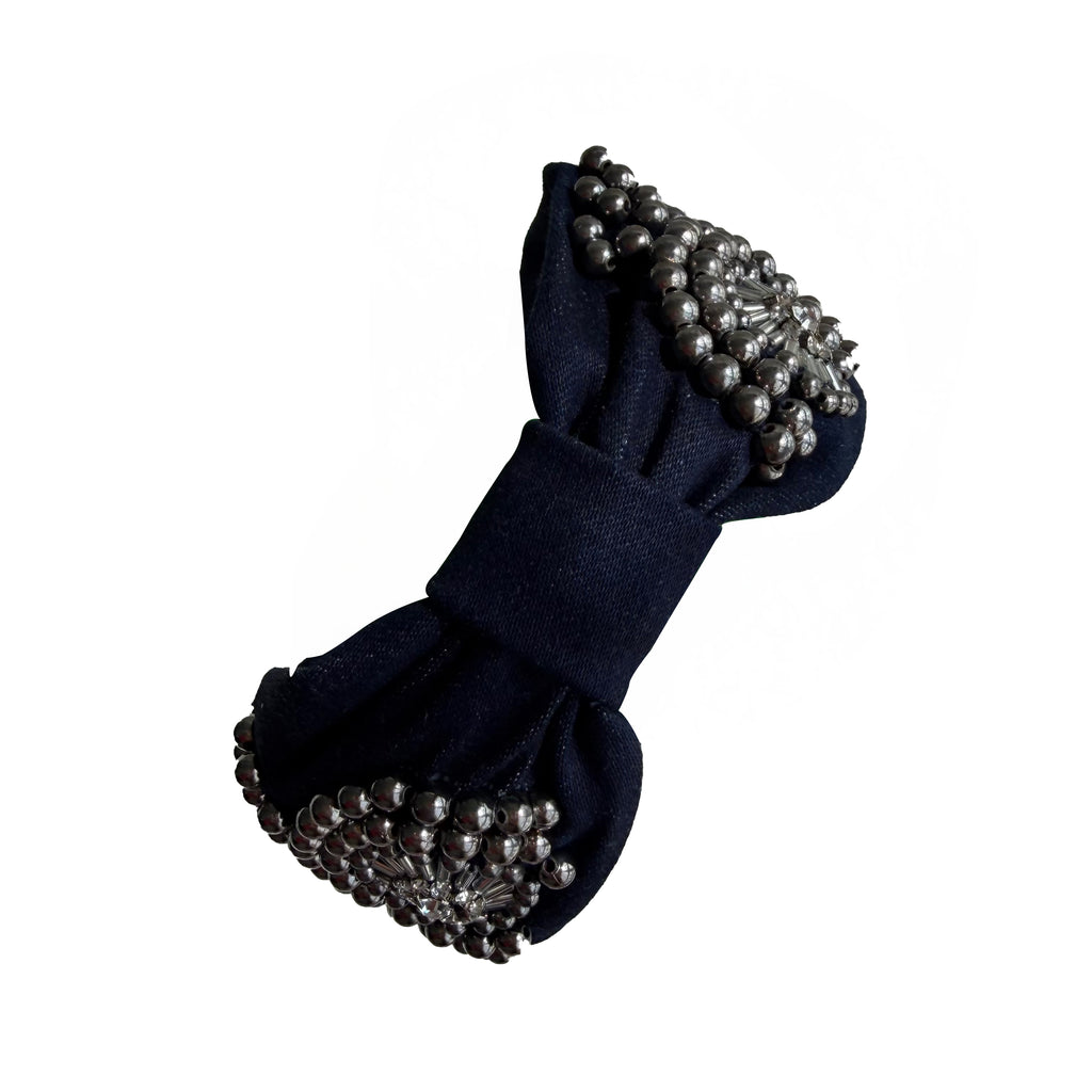 Handcrafted Navy Blue Metallic Beaded Embroidered Headband
