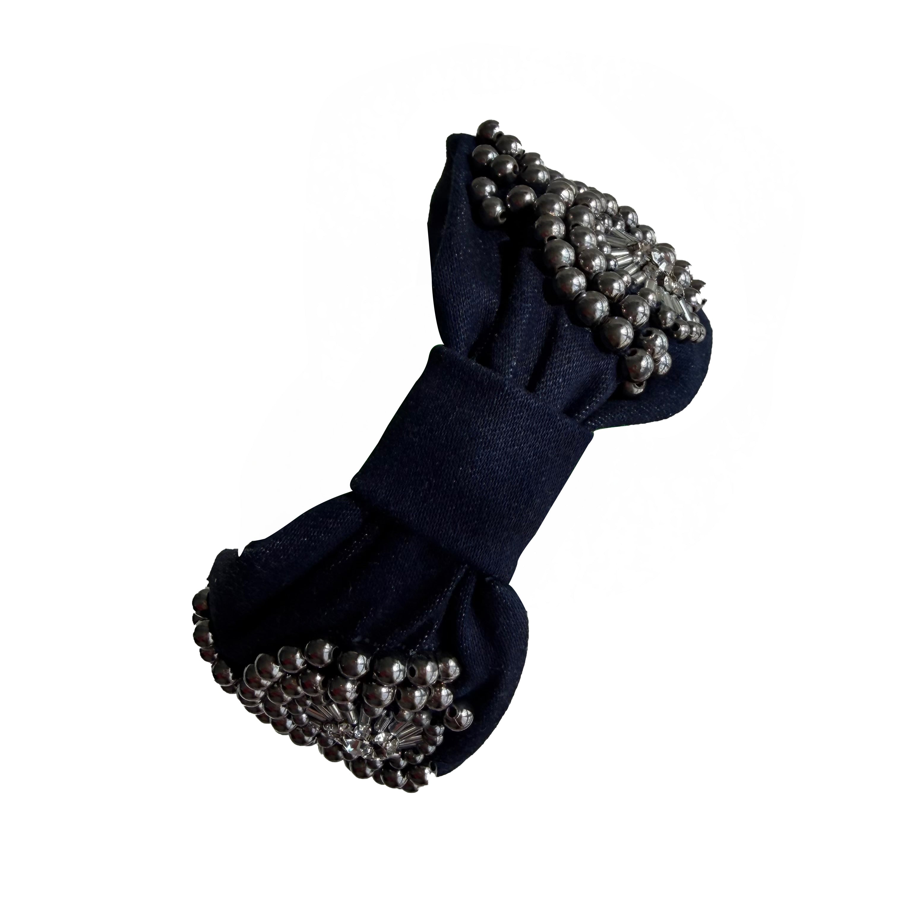 Handcrafted Navy Blue Metallic Beaded Embroidered Headband