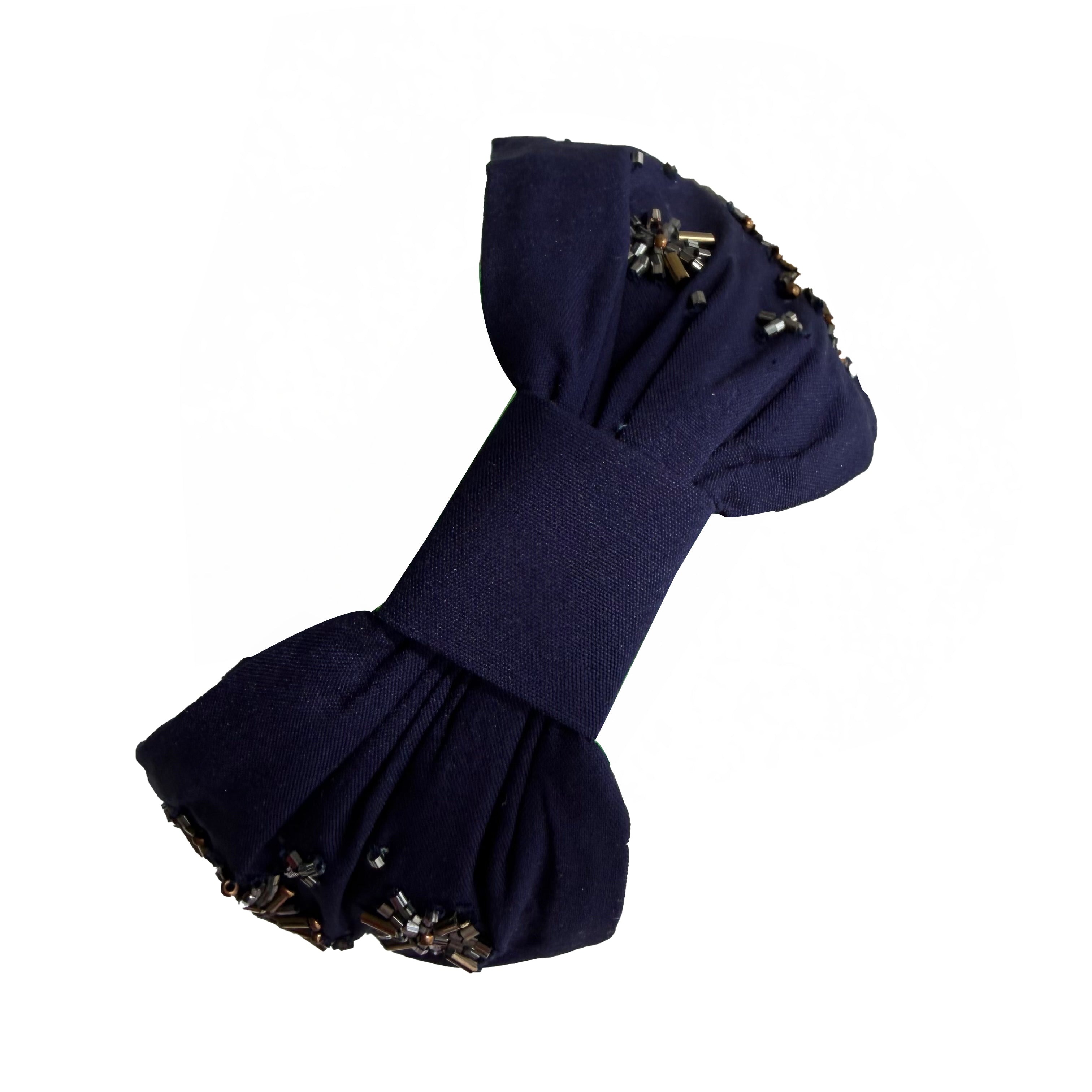Handcrafted Navy Blue Starburst Beaded Embroidered Headband