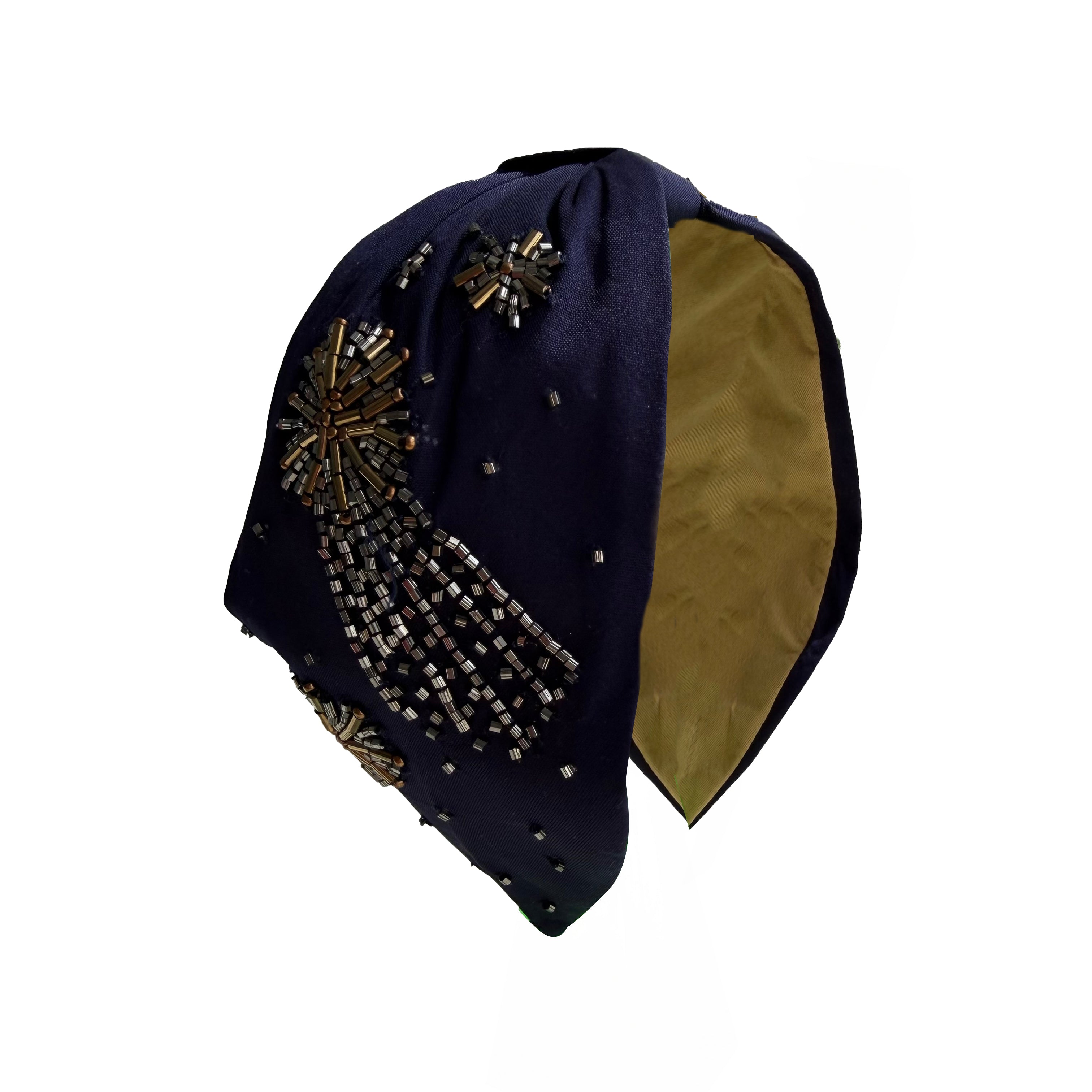 Handcrafted Navy Blue Starburst Beaded Embroidered Headband