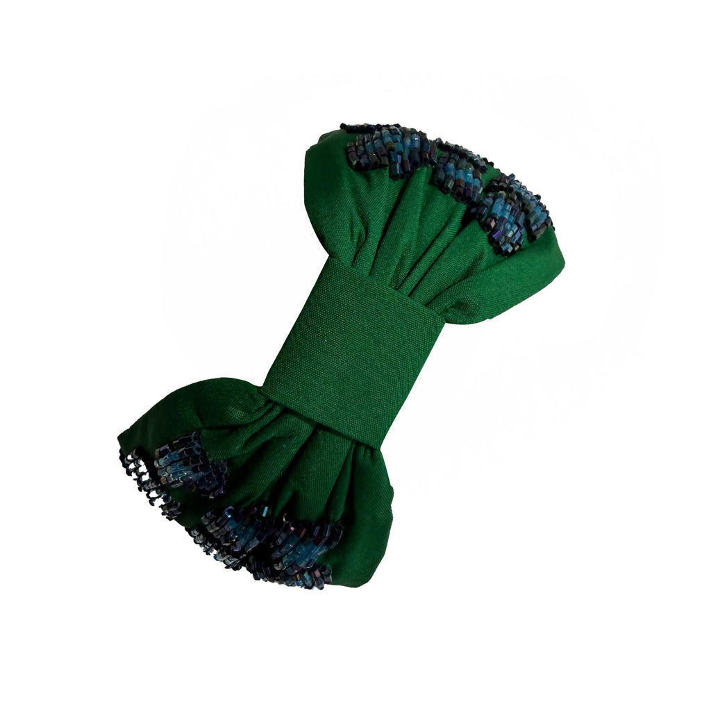 Handcrafted Green Beaded Pattern Embroidered Headband