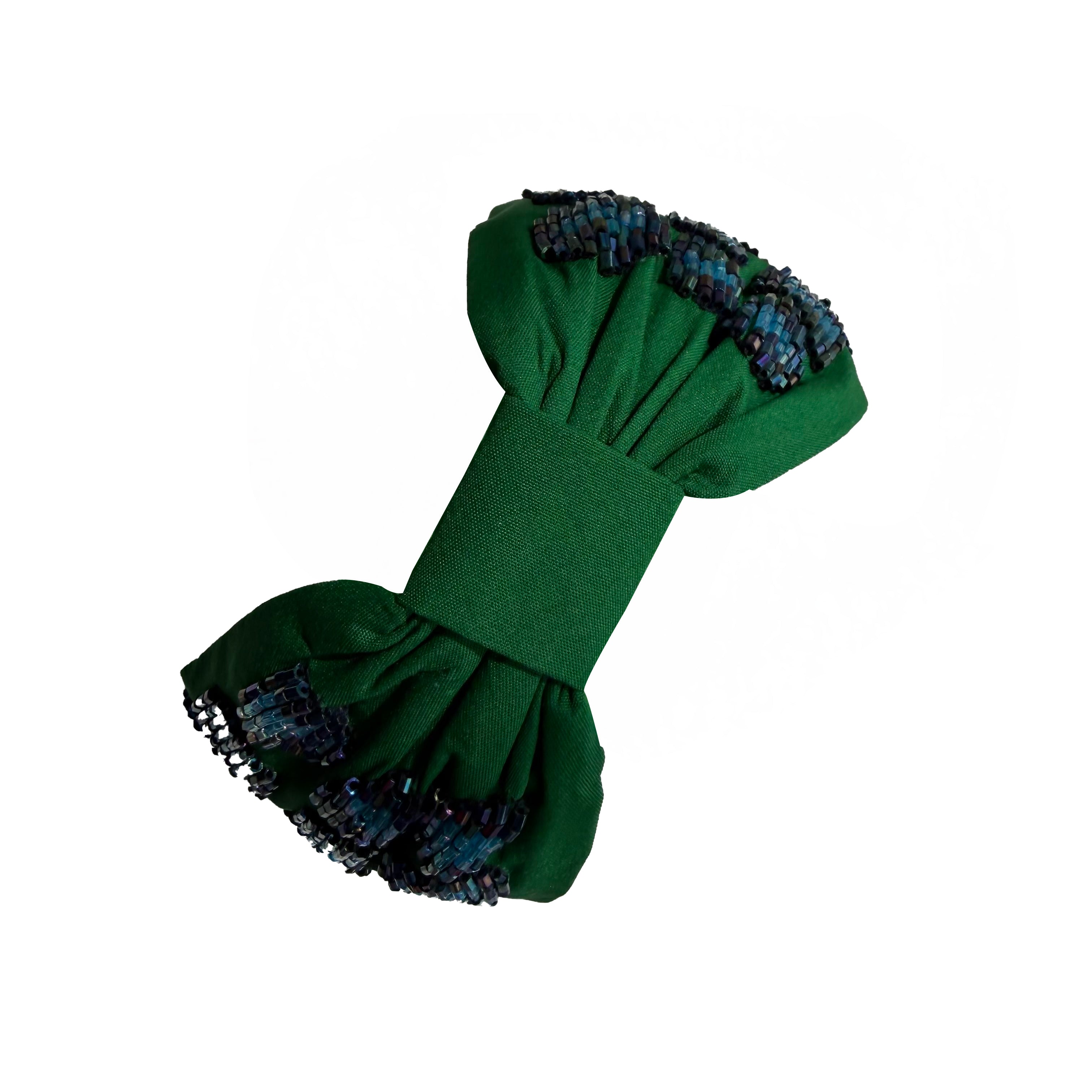 Handcrafted Green Beaded Pattern Embroidered Headband