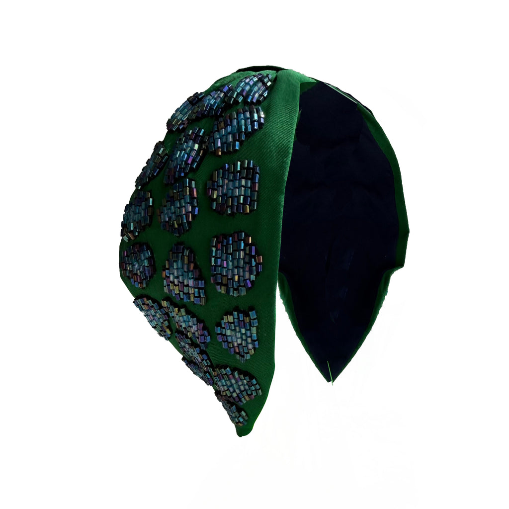 Handcrafted Green Beaded Pattern Embroidered Headband
