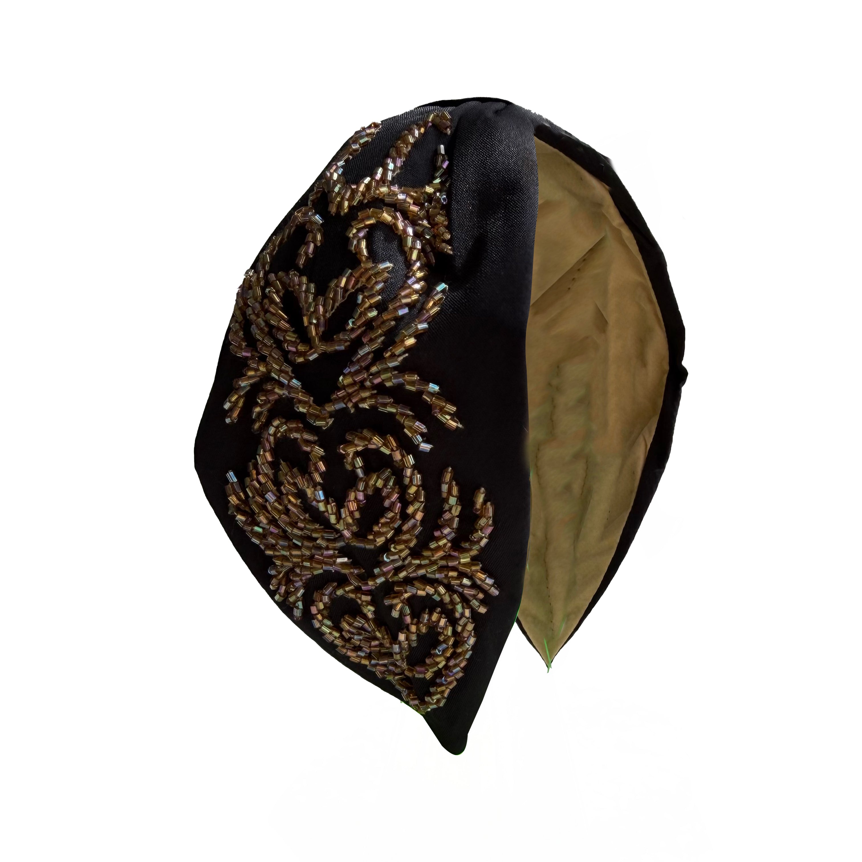 Handcrafted Black Gold Beaded Embroidered Headband