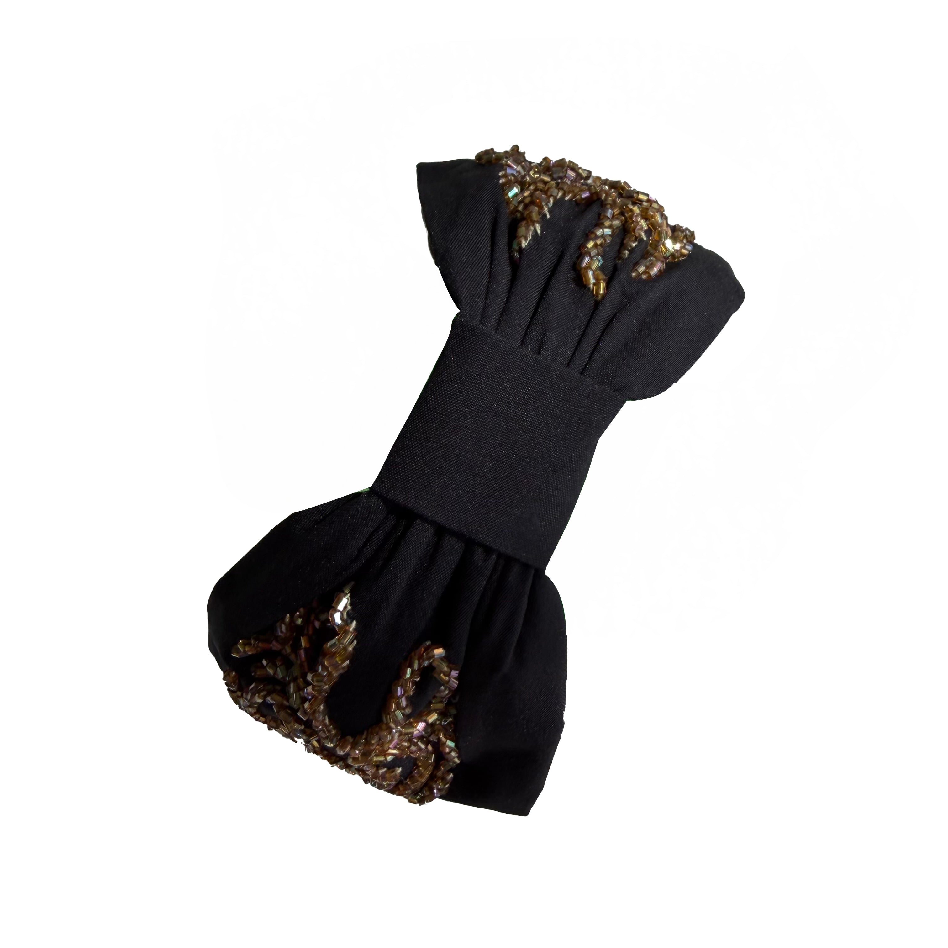 Handcrafted Black Gold Beaded Embroidered Headband