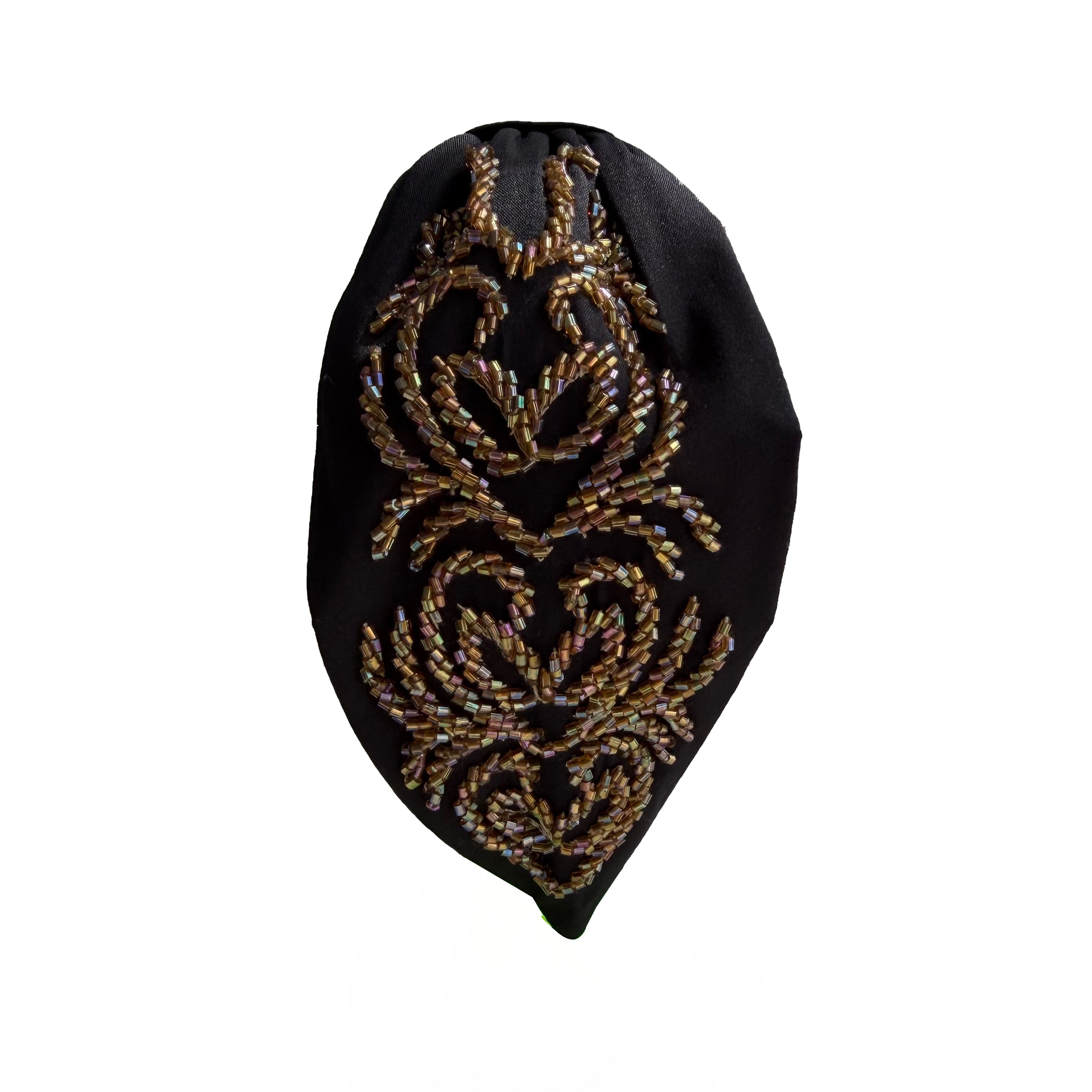 Handcrafted Black Gold Beaded Embroidered Headband