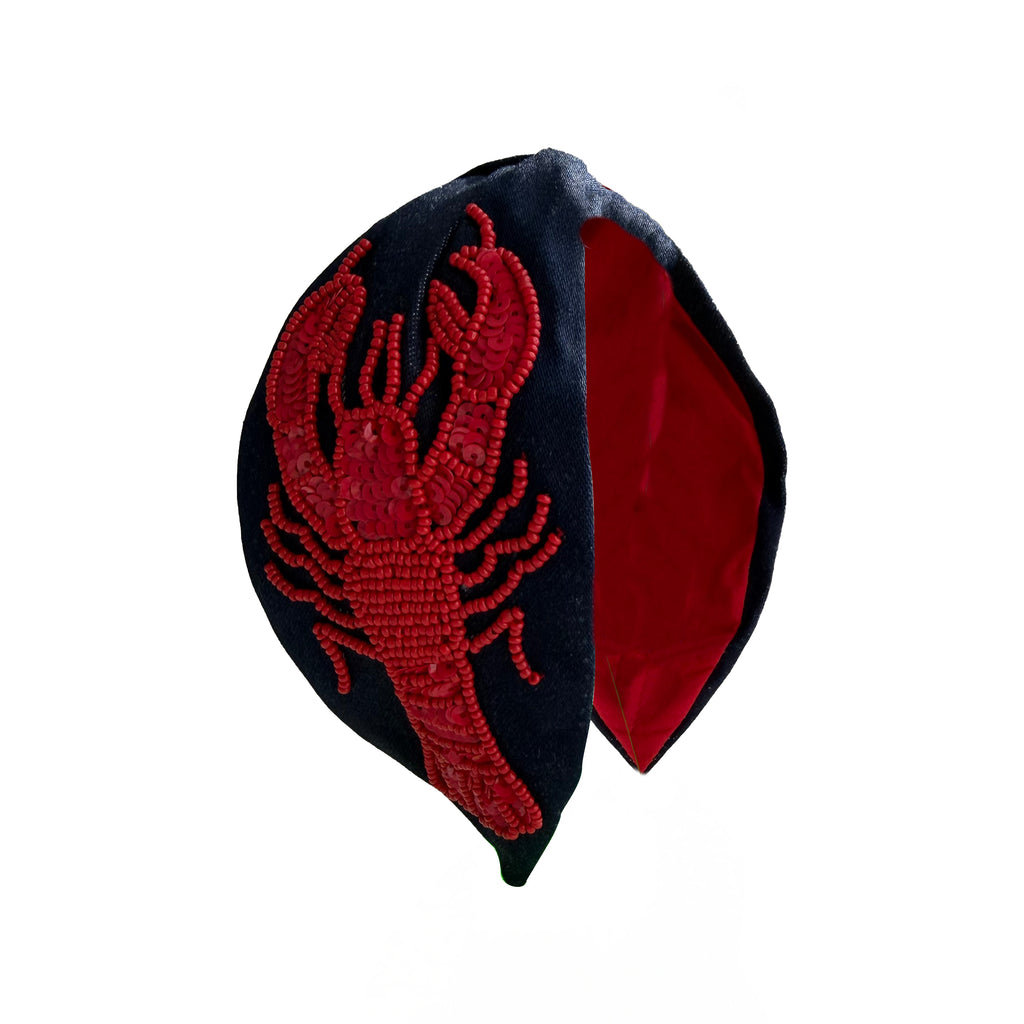 Handcrafted Navy Blue Lobster Beaded Embroidered Headband