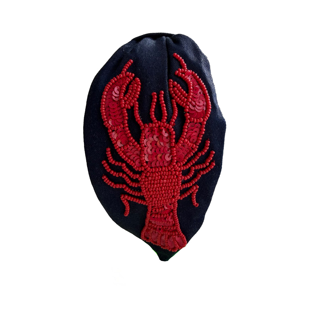 Handcrafted Navy Blue Lobster Beaded Embroidered Headband