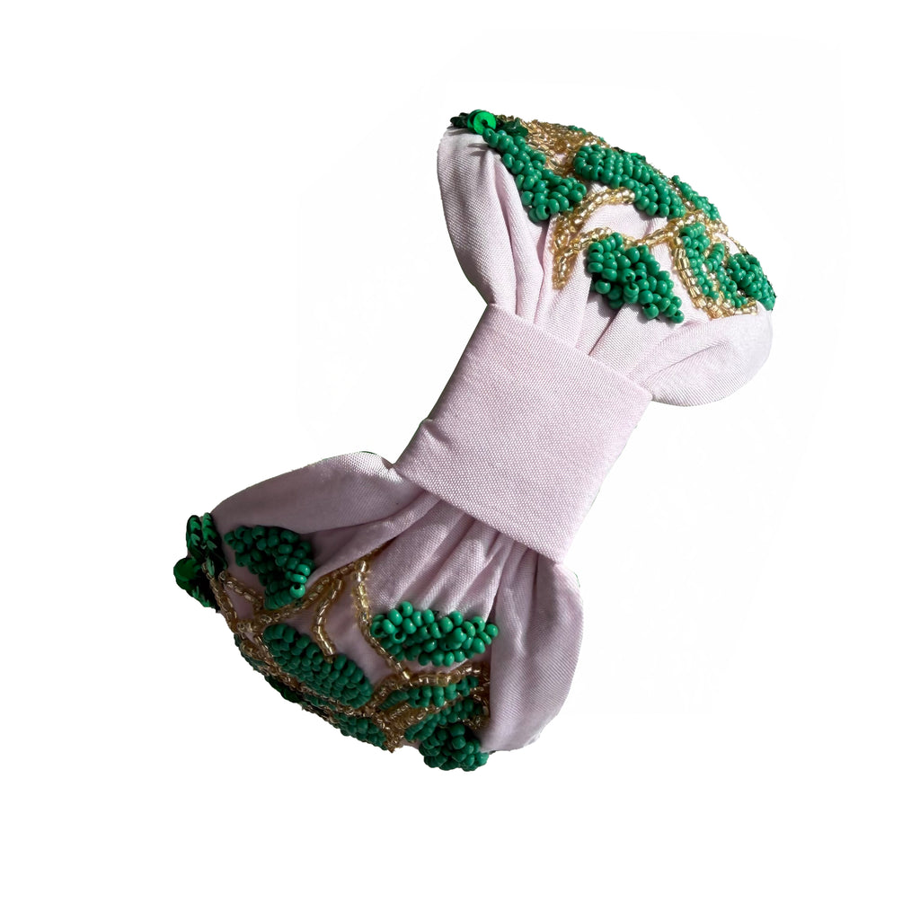 Handcrafted Pink Floral Green Beaded Embroidered Headband