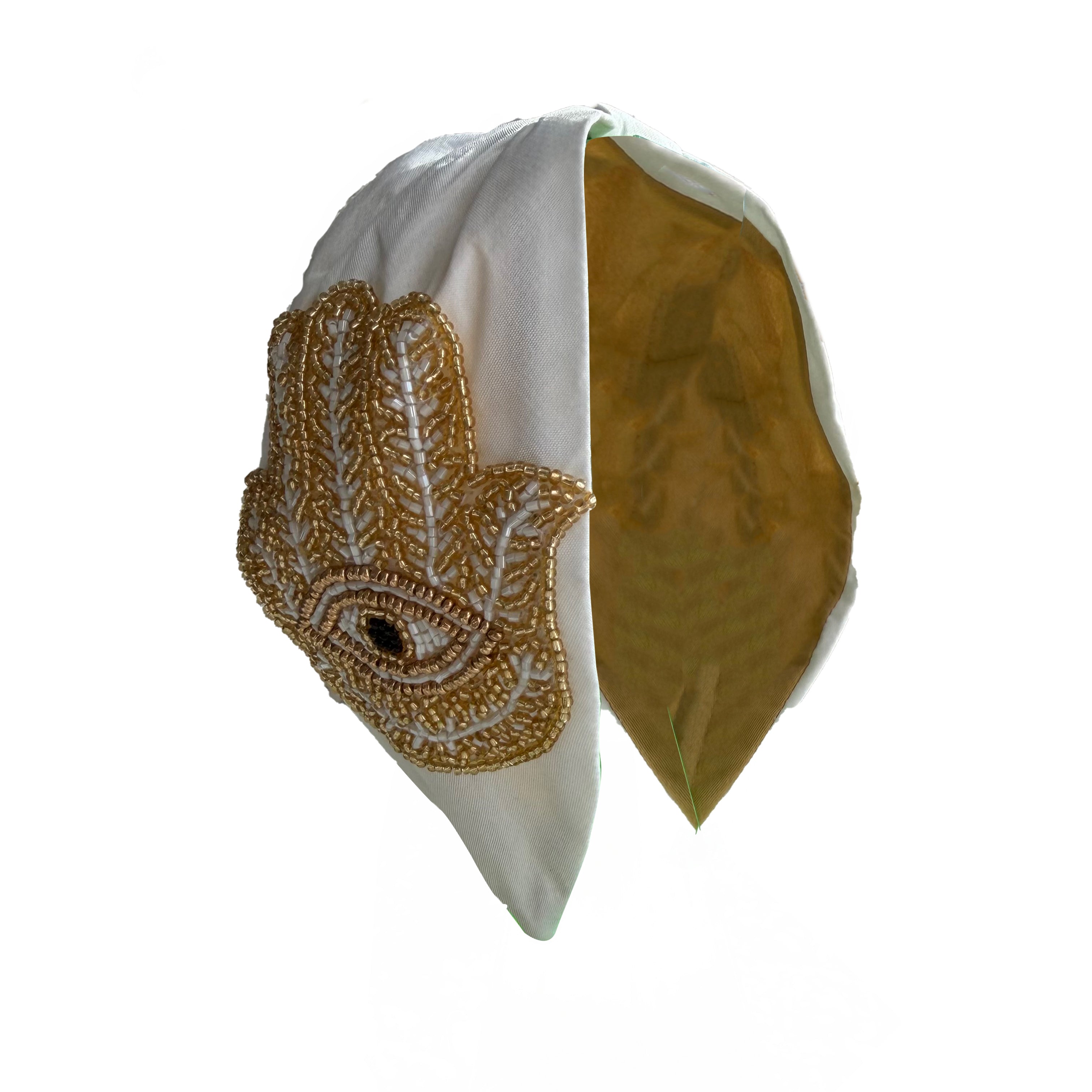 Handcrafted Ivory Hamsa Hand Beaded Embroidered Headband