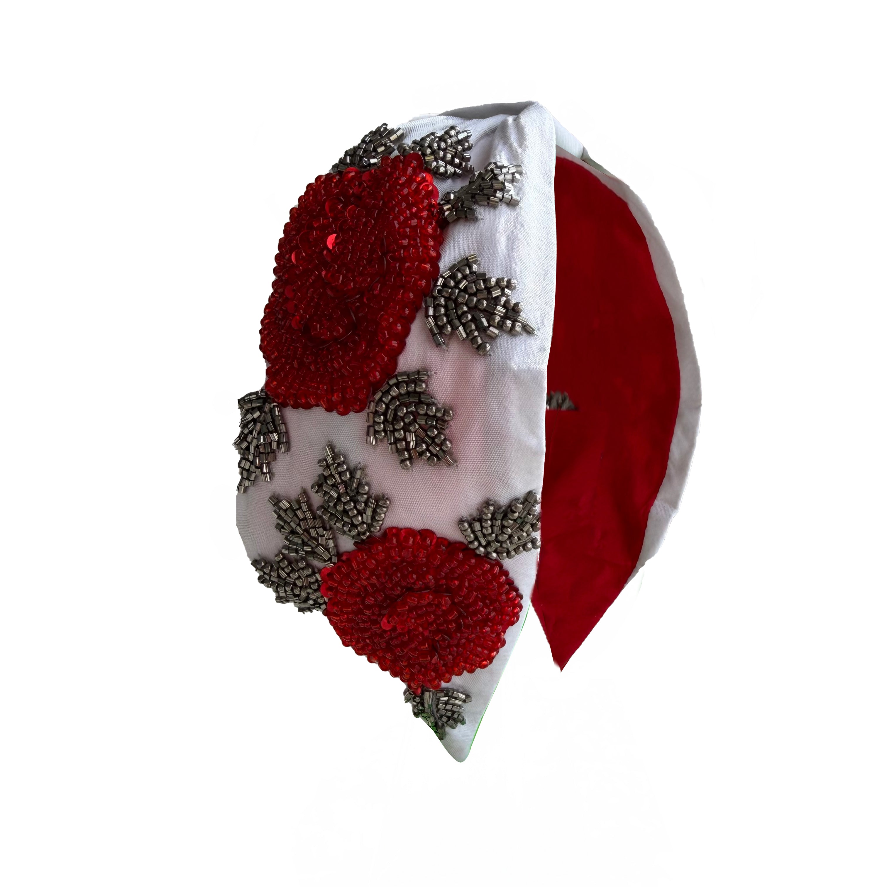 Handcrafted Ivory Red Rose Beaded Embroidered Headband