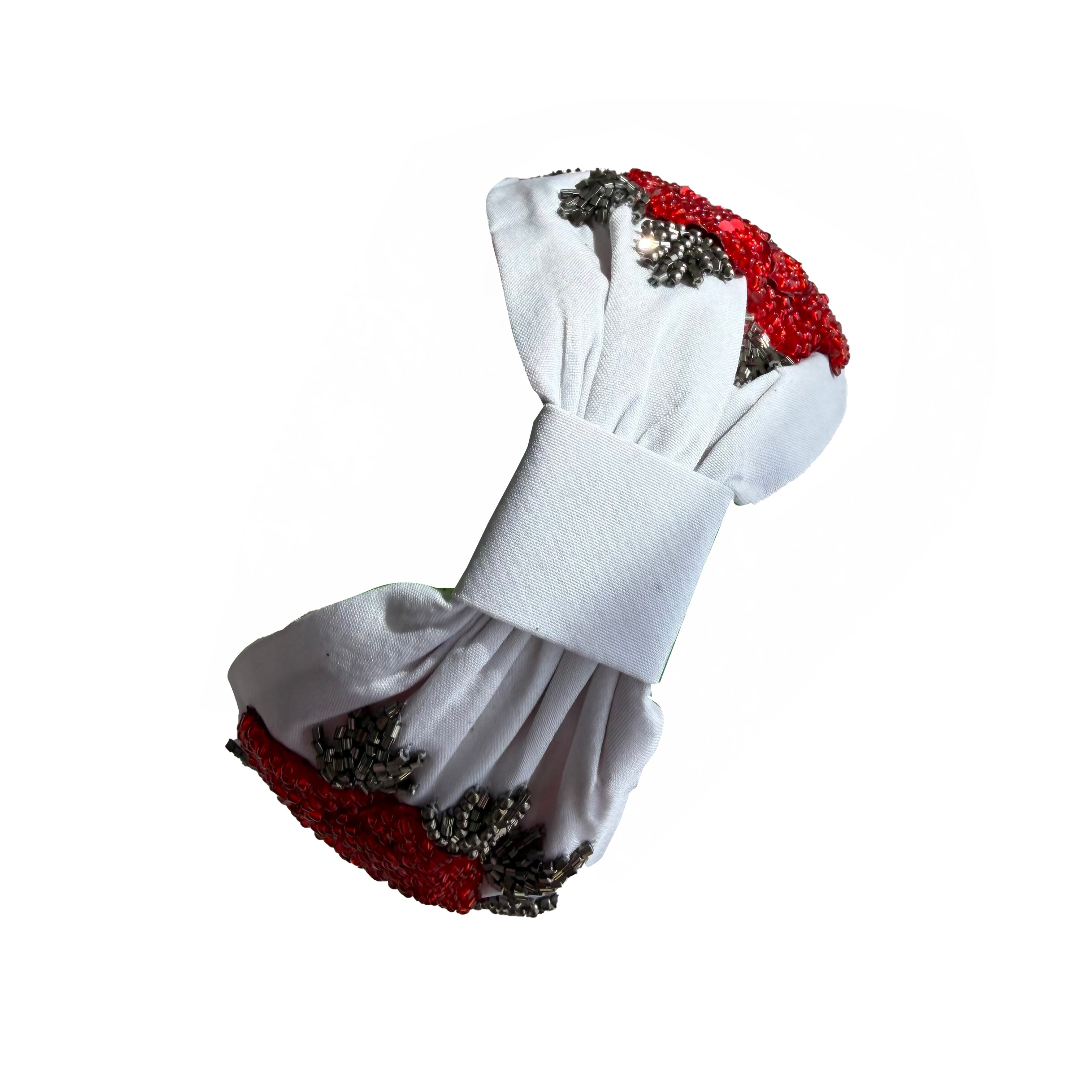 Handcrafted Ivory Red Rose Beaded Embroidered Headband