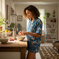 The Marigold Story blue cotton pyjama set with woodland animal hand block print.