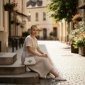 The Marigold Story white beaded sling bag with bee motif